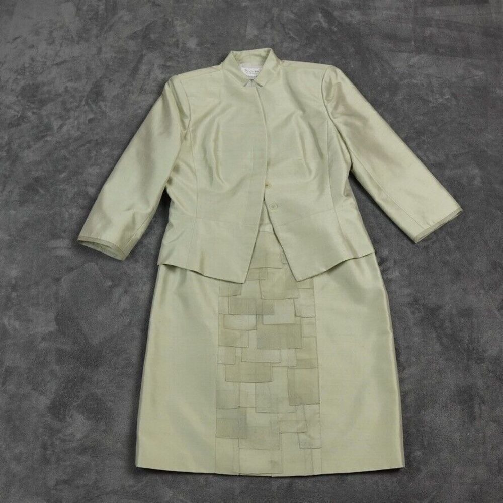 Toshiko Fashions Silk Skirt Suit Womens Green Tang Waterfall Patch Style Elegant